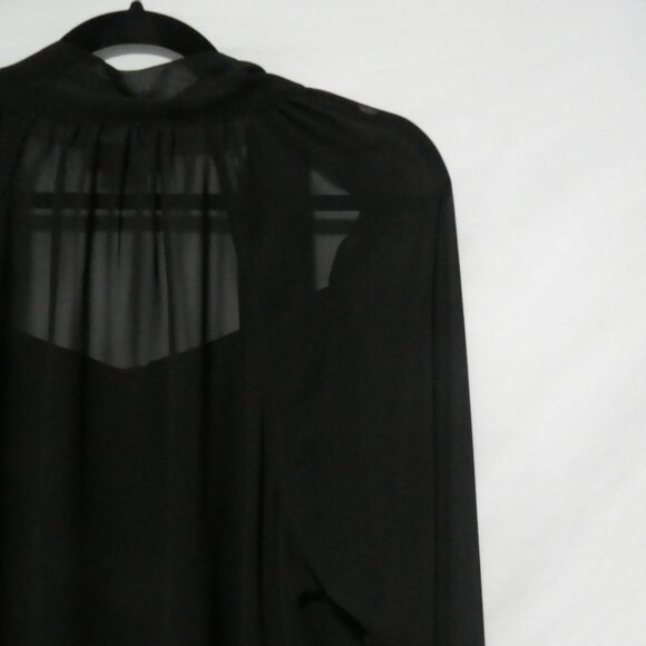MICHEL STUDIO COLLECTION | size 16 | Black Sheer Button-Up Blouse With Neck Tie - Picture 11 of 14